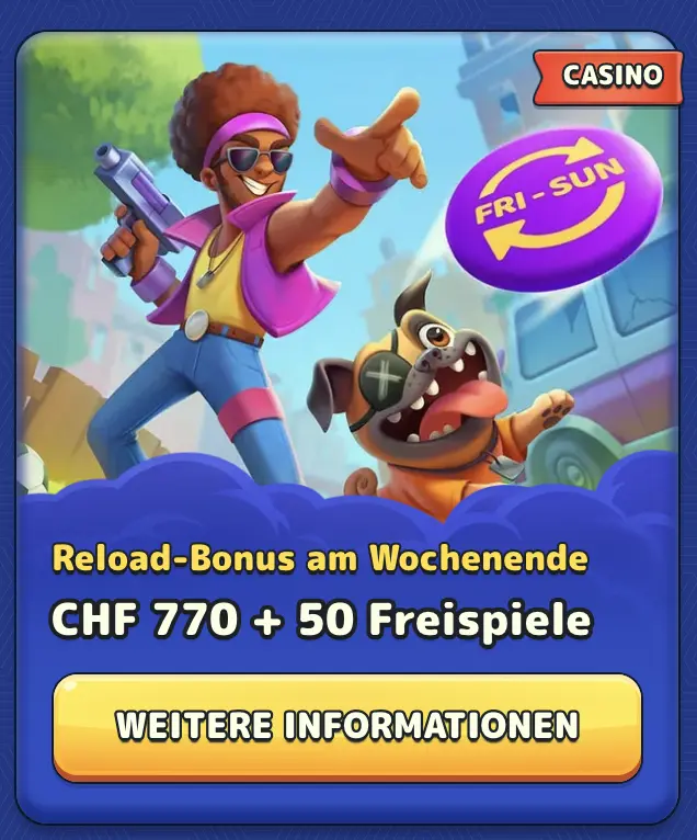 Pistolo Casino Wochenendaktion Pistolo Reload Bonus Wochenende CHF 770 und Freispiele